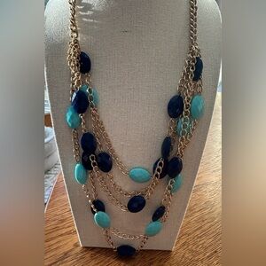 Elegant Gold and Blue Multi-Layer Acrylic Necklace